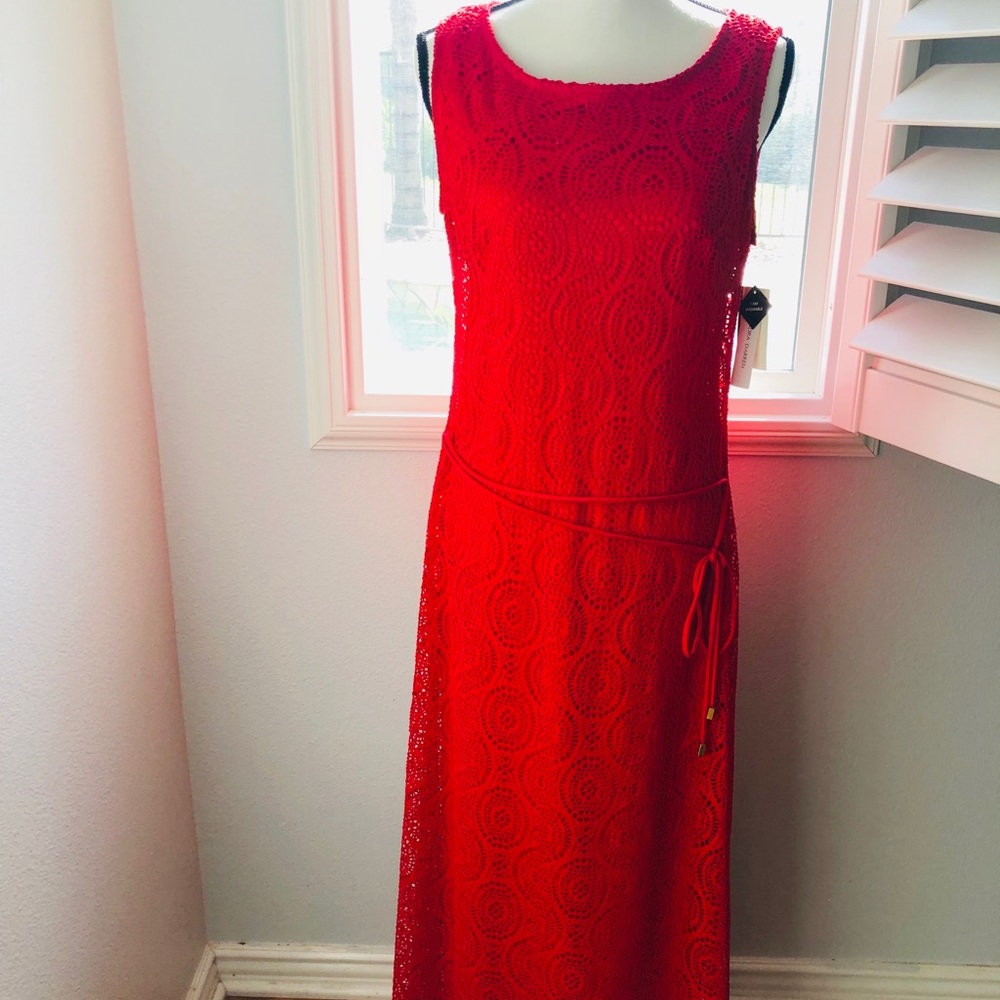 Sandra Darren beautiful cherry red dress.